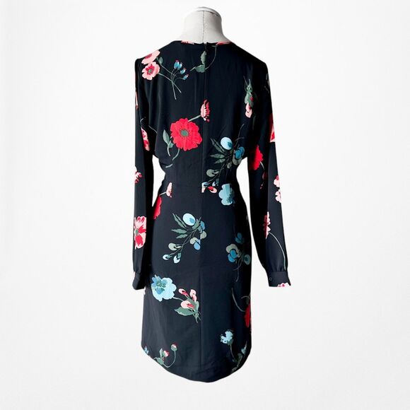 Vintage Y2K Black Long Puffy Sleeve Floral Print Knee Length A-Line Dress Size M - Picture 7 of 7